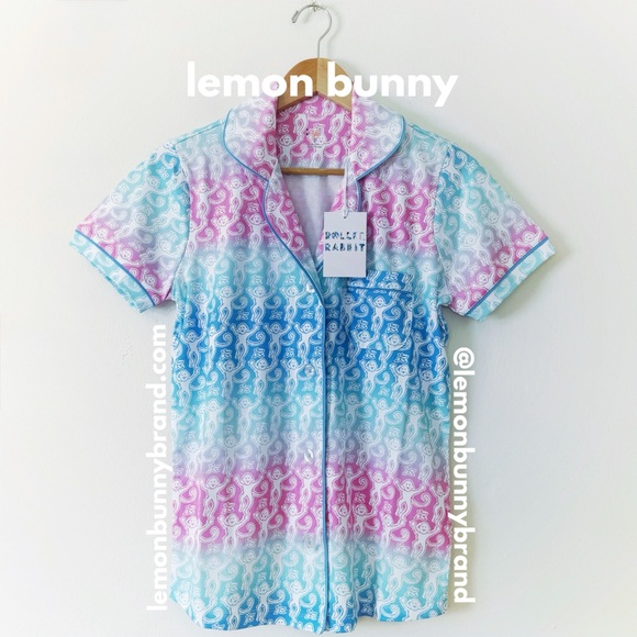 Roller Rabbit Ombre Monkey Polo Pajamas in Multi Cotton Candy Skies Size S NWT - Picture 3 of 17